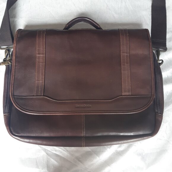 Samsonite Durham Brown Leather Messenger Bag Soft Sided Briefcase - Picture 1 of 16